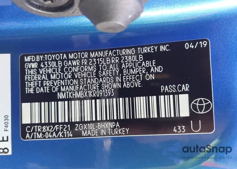 2019 Toyota C-Hr Xle from USA, damaged, VIN NMTKHMBX1KR091393